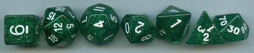 GLITTER POLYHEDRAL DICE 7 PIECE SET: GREEN